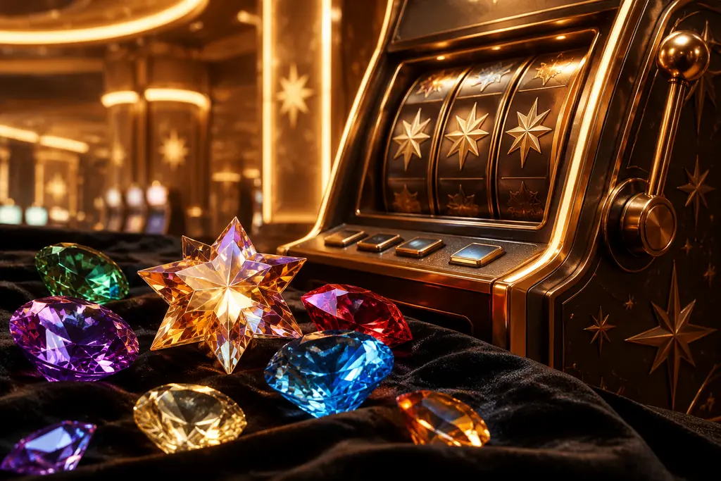 Mesin slot dengan simbol bintang dan permata di ruang kasino